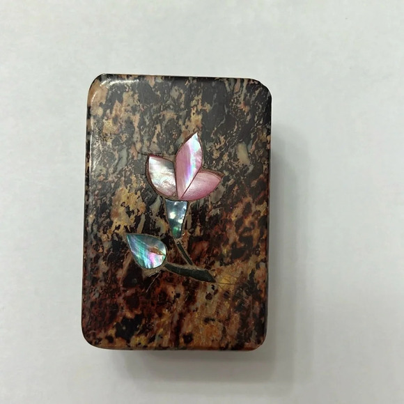 Soapstone Box with Lid Floral Inlay - Picture 1 of 7